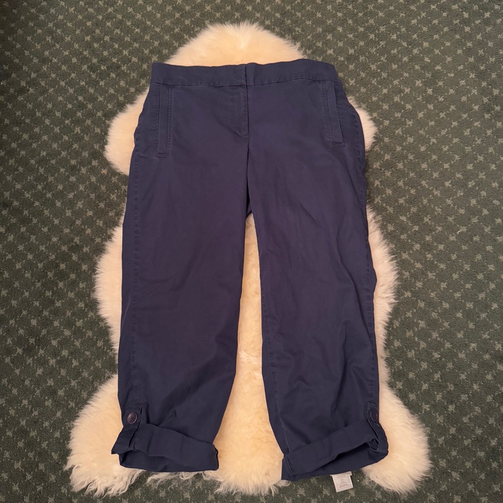 Eileen Fisher Blue Cropped Ankle Cuffed Straight Leg Trouser Pants